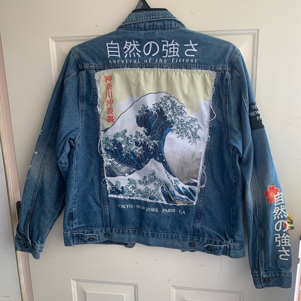Brooklyn Blue Denim Jacket with Wave Design